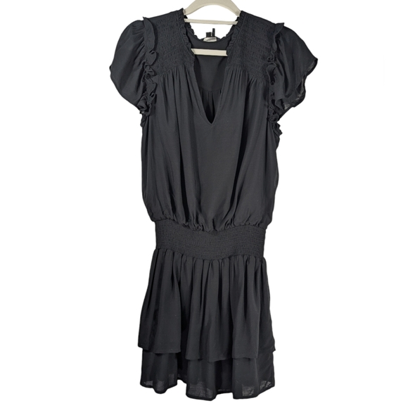 Paige Black Smocked Mini Dress Size S Boho Romantic Feminine Cottagecore - Picture 3 of 15